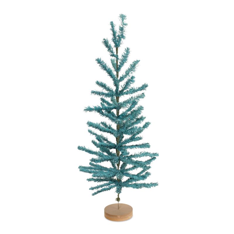 Mini Pine Tree Set of 2 with Rustic Wood Base for Tabletop or Mantel Display