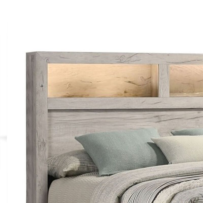Queen Bedroom Set, White Wash, Black Wood, 3 Piece Set with 2 Nightstands image number 6
