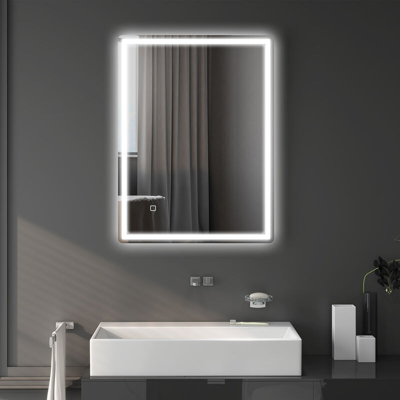 Dimmable Bathroom Mirror with LED Lights, 3 Colors, Defogging Film