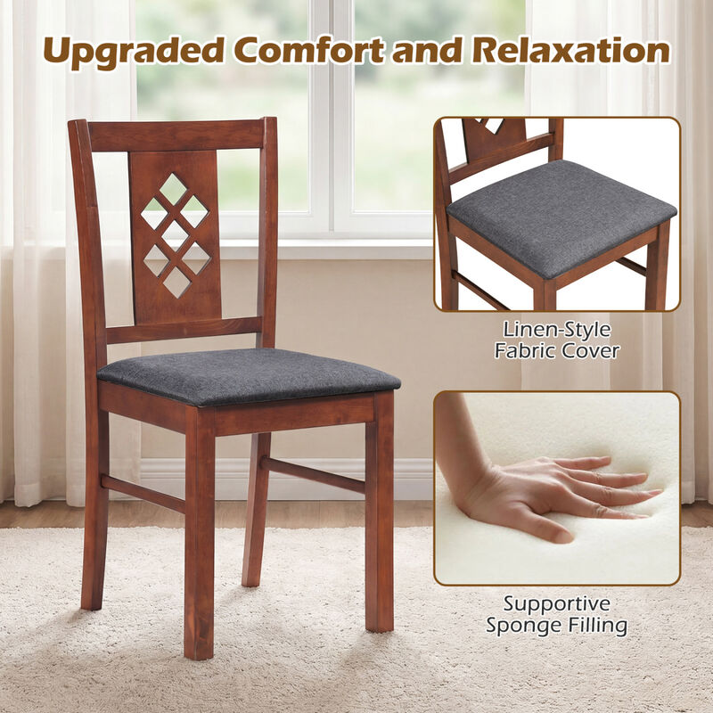 Comfortable Linen Style Dining Chairs Set of 2 Upholstered Kitchen Chairs with Wooden Legs-Cherry image number 4