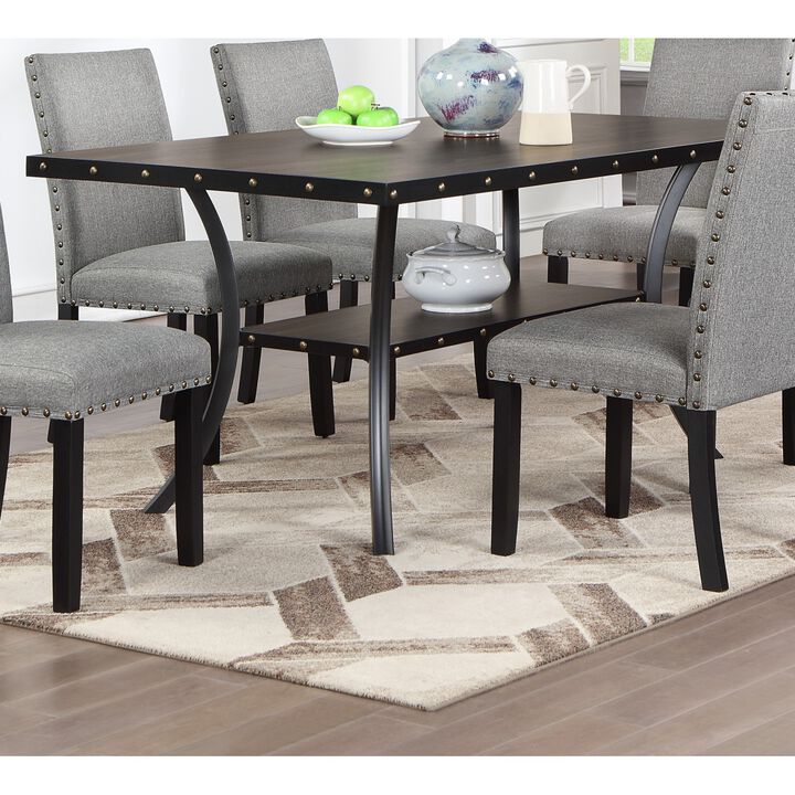 Dining Room Furniture Natural Wooden Rectangular Dining Table 1pc Dining Table Only Nailheads and Storage Shelf