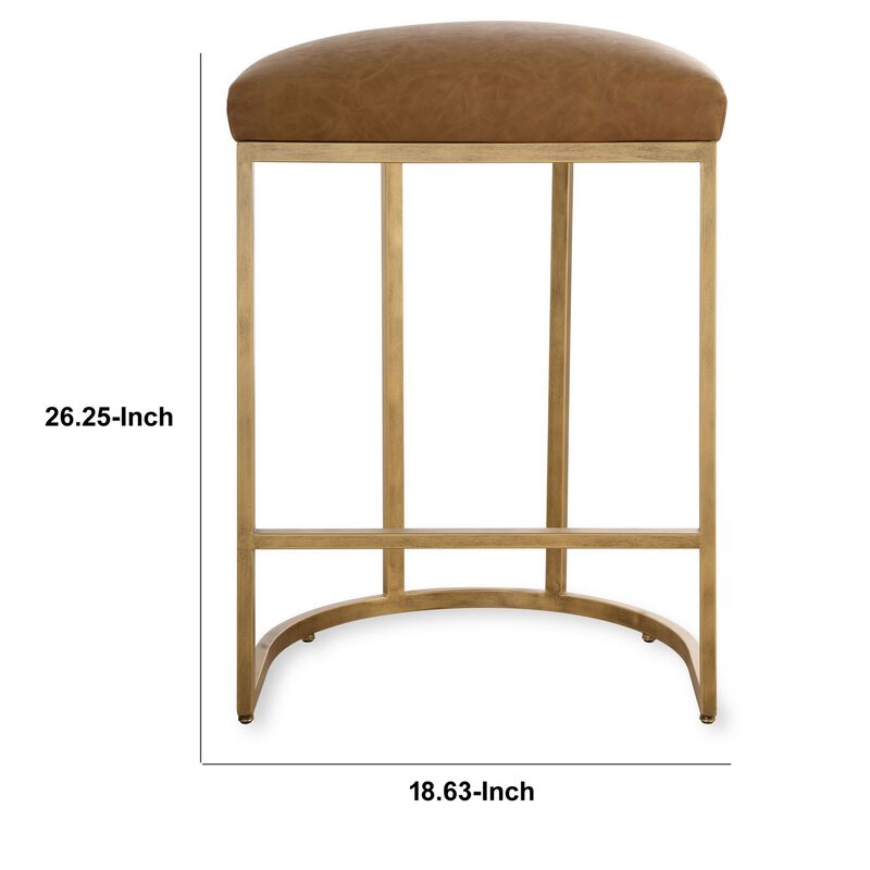 Gyn Counter Height Stool, Brown Faux Leather, D Seat, Gold Cantilever Base