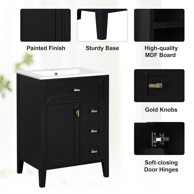 Merax Compact Bathroom Storage Vanity with Left Door Rack Cabinet & 2 Right Drawers image number 5