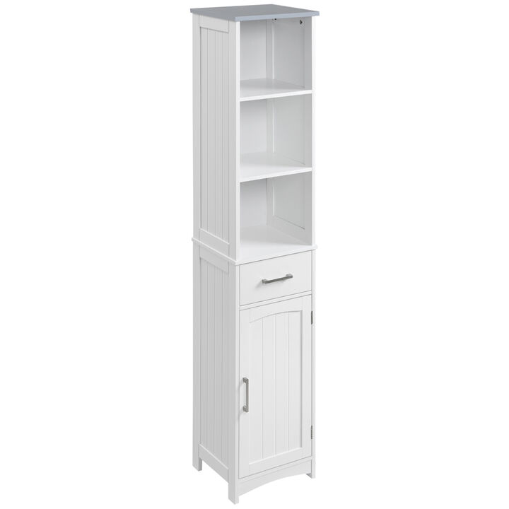 Tall Bathroom Storage Cabinet, Freestanding Linen Tower Slim Organizer, White