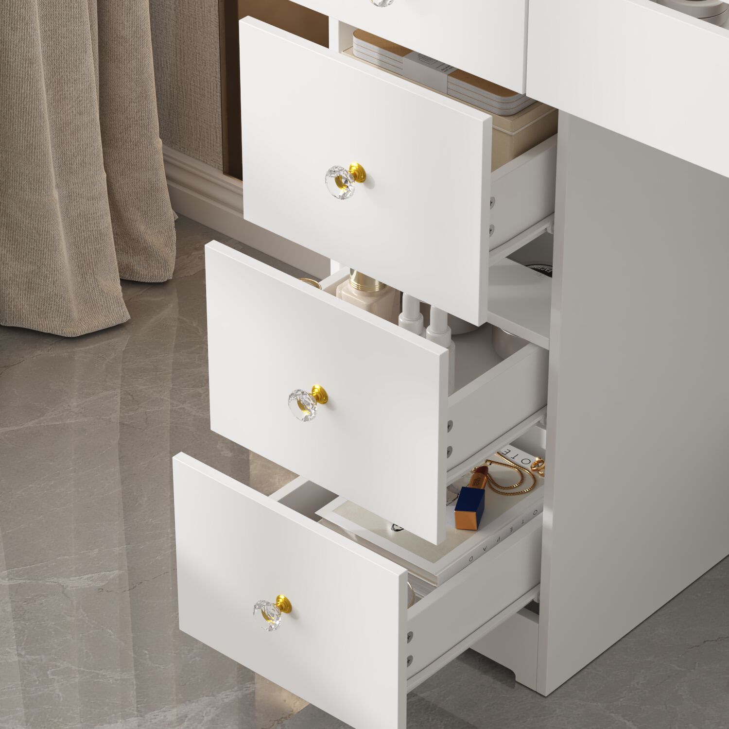 FUFU&GAGA Large Mirror Vanity Dresser with 9 Drawers & LED