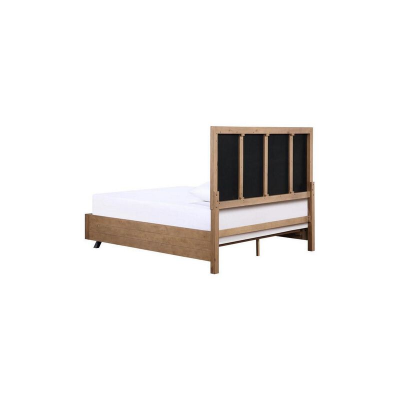 Sox Wood Queen Size Bed with Chevron Channel Upholstery, Plank Style, Gray - Benzara image number 4