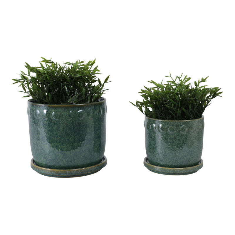 S/2 6/8" Reactive Bubble Trim Planter W/saucer,grn image number 1