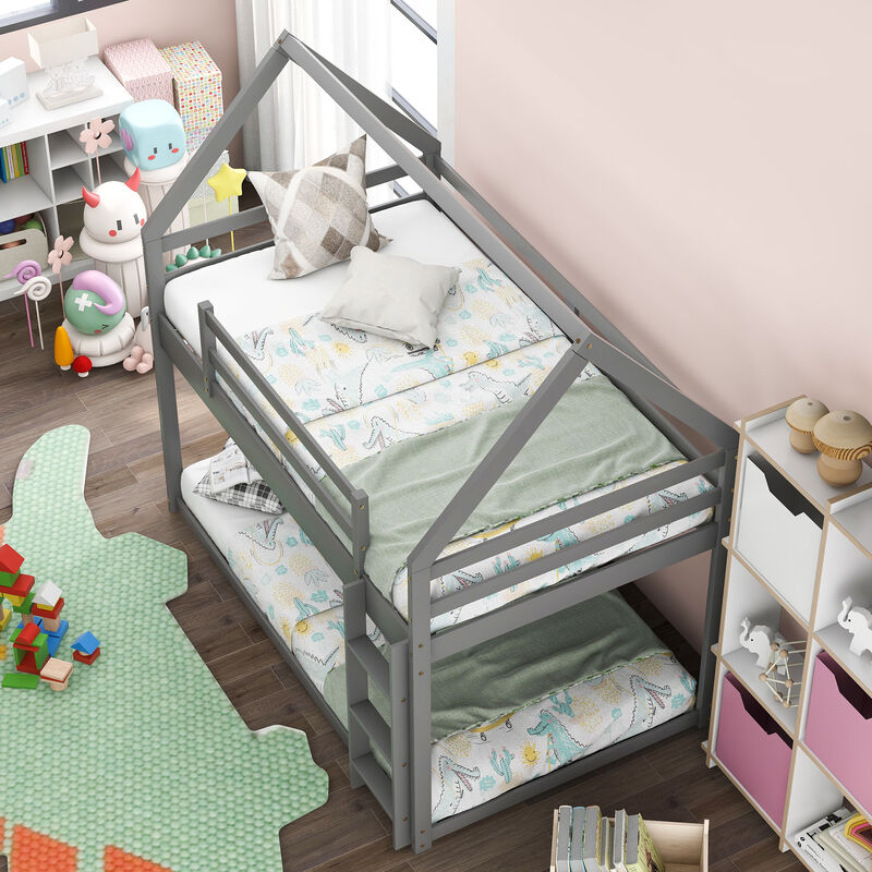 Merax Low Bunk Bed,House Bed with Ladder