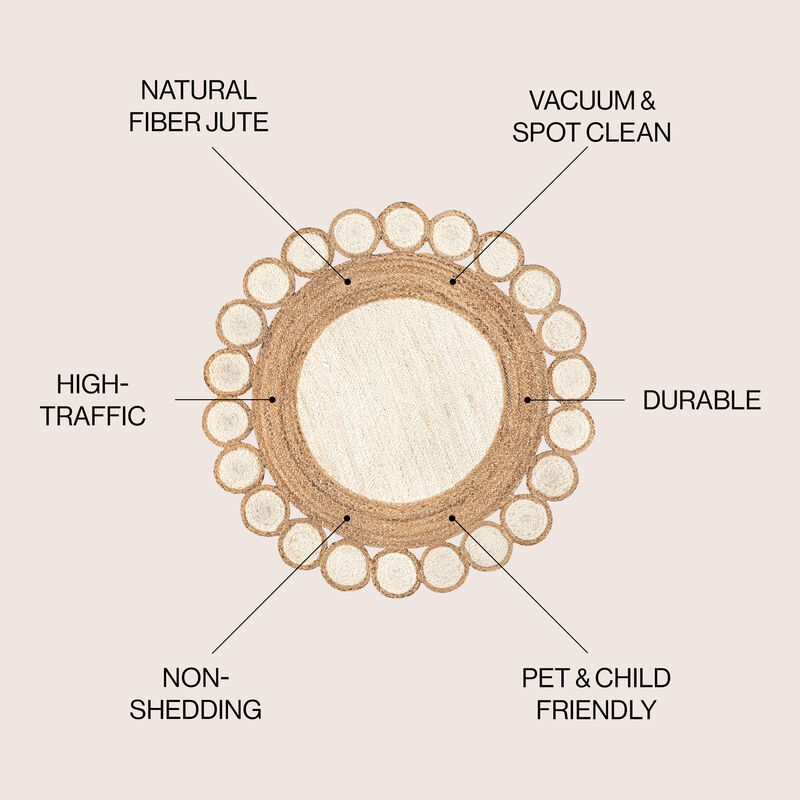 Skye Two-Tone Jute Circle Border Cream/Natural Round Area Rug