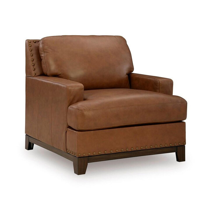 Sany Accent Armchair, Plush and Classic Amber Brown Leather Cushions