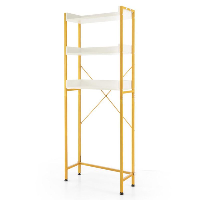 Hivvago Over The Toilet Storage Rack with Hooks and Adjustable Bottom Bar