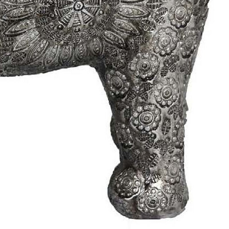 Jery 20 Inch Elephant, Tabletop Decorative Vintage Style Statue, Silver - Benzara