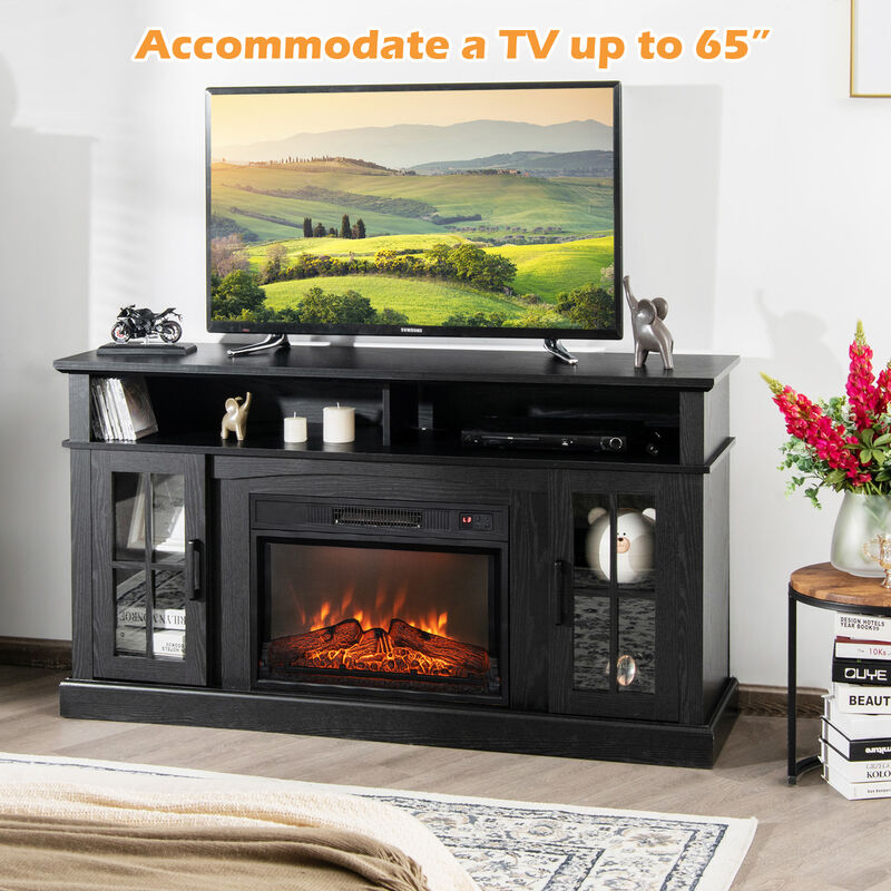 Fireplace TV Stand for TVs with Side Cabinets and Remote Control
