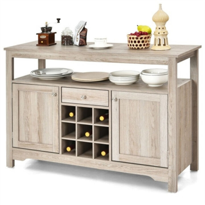 Buffet Server Console with 9 Bottle Wine Storage and Cabinet for Dining Room
