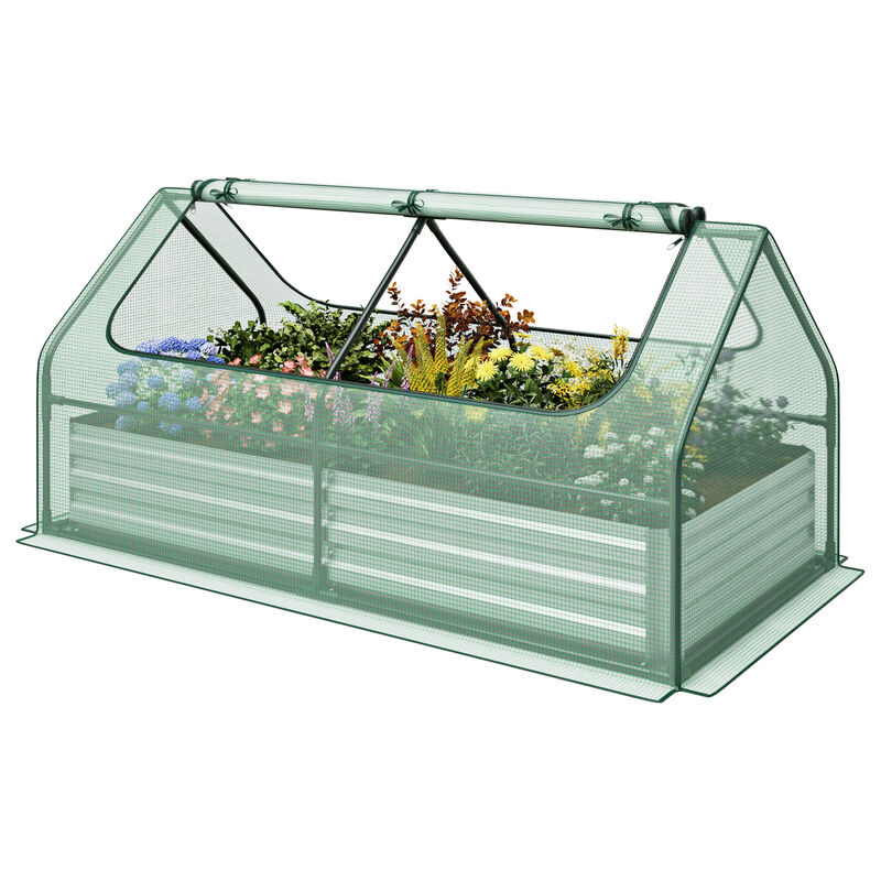 Galvanized Raised Garden Bed with Greenhouse for Year-Round Plant Growth