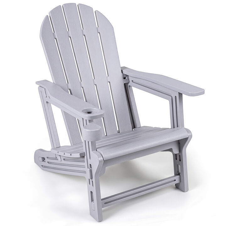 Outdoor HDPE Adirondack Chair Cup Holder Wooden Texture Design for Patio Seating