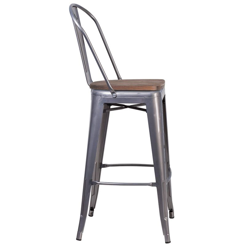 Flash Furniture Lincoln 30" High Clear Coated Barstool with Back and Wood Seat