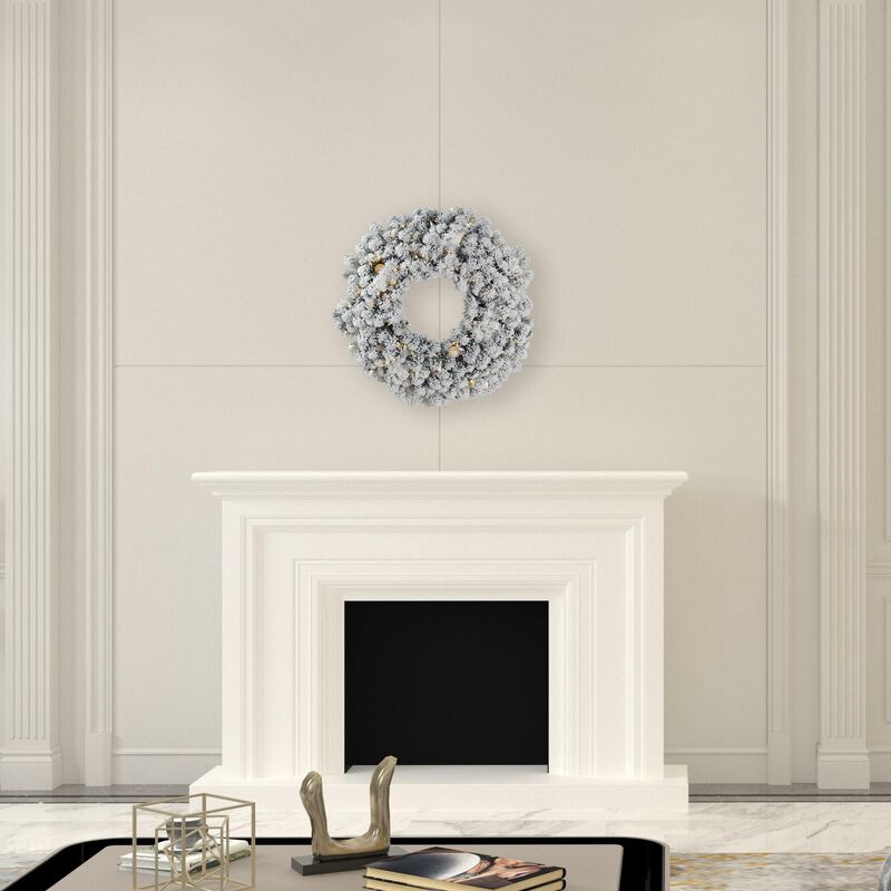 Vickerman 30" Flocked Kodiak Spruce Artificial Christmas Wreath, Warm White LED Lights - Faux Snowy Christmas Wreath - Indoor Seasonal Home Wall Decor image number 3