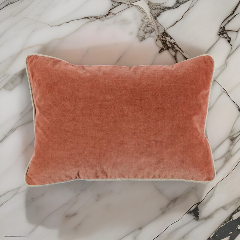 Rectangular Fabric Throw Pillow with Solid Color and Piped Edges, Terra Cotta - Benzara