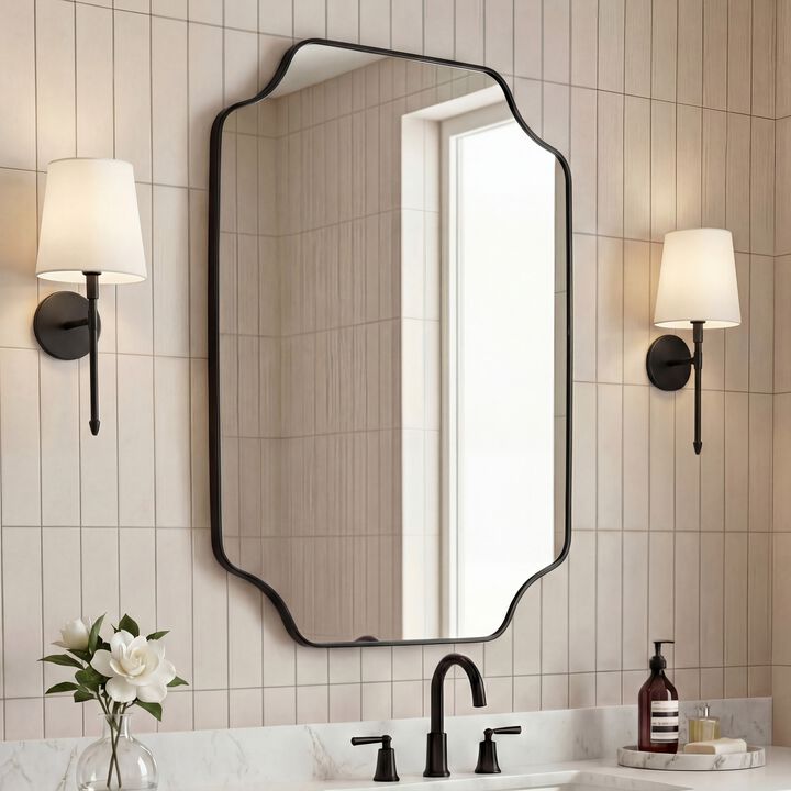 Alora Scalloped Rectangular Metal Framed Wall Mounted Mirror
