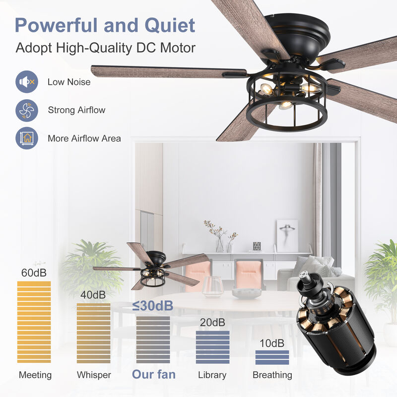 Breezary 52 in Ceiling Fan with Light, Walnut Plywood Blades, Quiet Reversible DC Motor, Remote Control, 6 Speeds image number 4