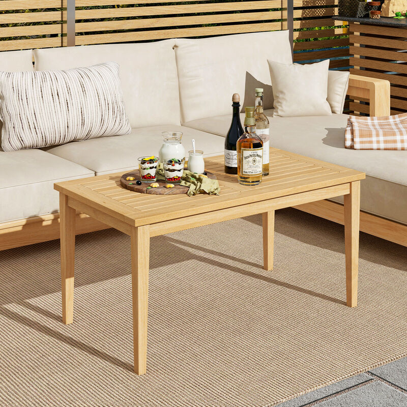 Outdoor Teak Wood Coffee Table with Slatted Tabletop for Balcony
