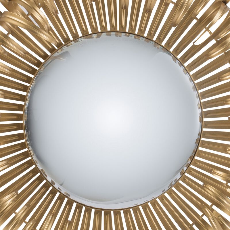 27 Inch Round Wall Mount Accent Decor Mirror, Sunburst, Iron Frame, Gold - Benzara