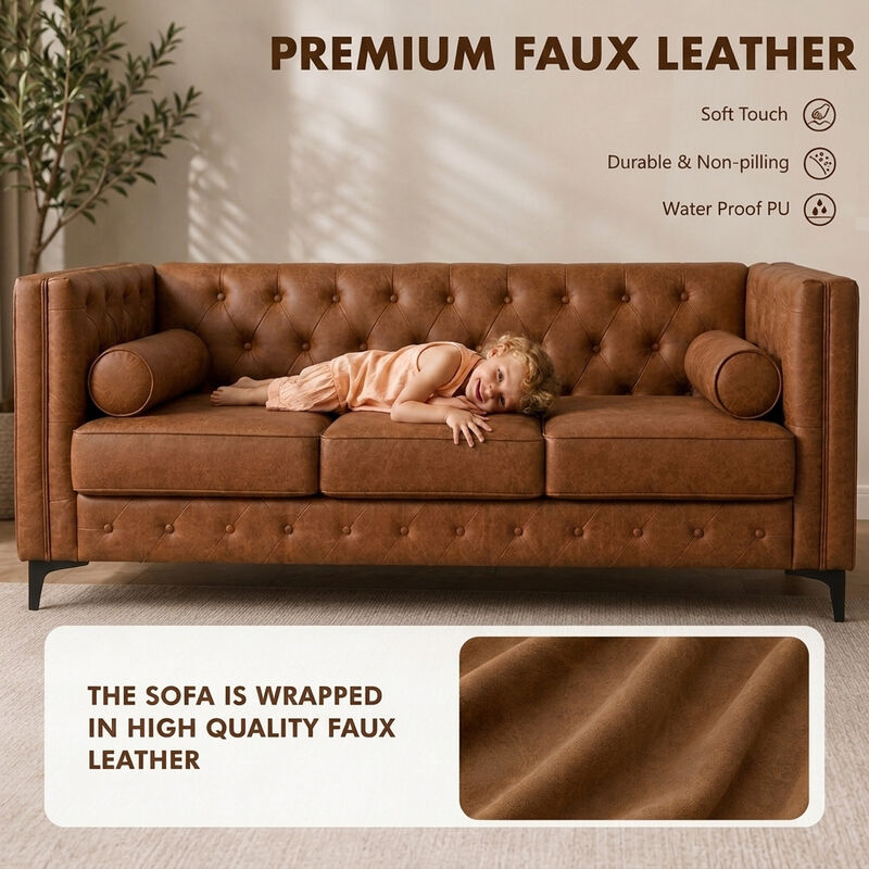 Drujep 78.5" Faux Leather Sofa image number 7