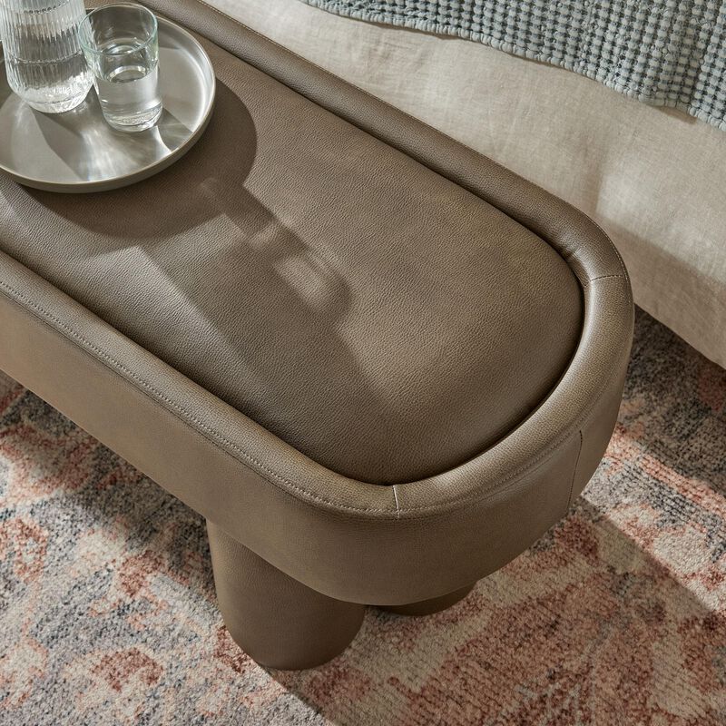 Modway Mossi 52-Inch Modern Oval Vegan Leather Bench in Mushroom &ndash; Upholstered Accent Bench with Cylindrical Clover-Leg Base for Bedroom, Entryway, or Living Room image number 4