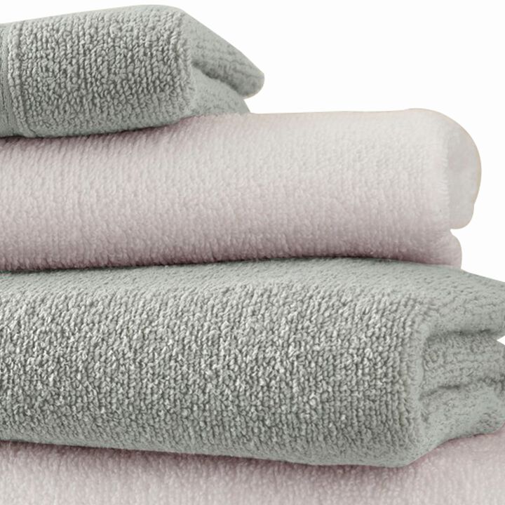 Dana 6 Piece Soft Egyptian Cotton Towel Set, Striped, Light Gray White-Benzara