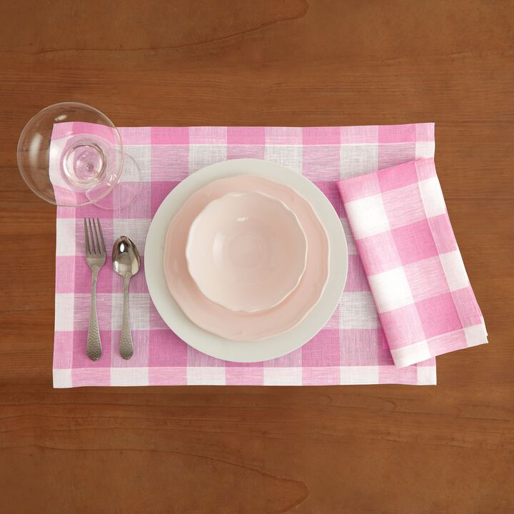 Solino Home Buffalo Check 100% Linen Dinner Napkins &ndash; Set of 4, 20 x 20 in, Machine Washable, Holiday and Everyday Dining