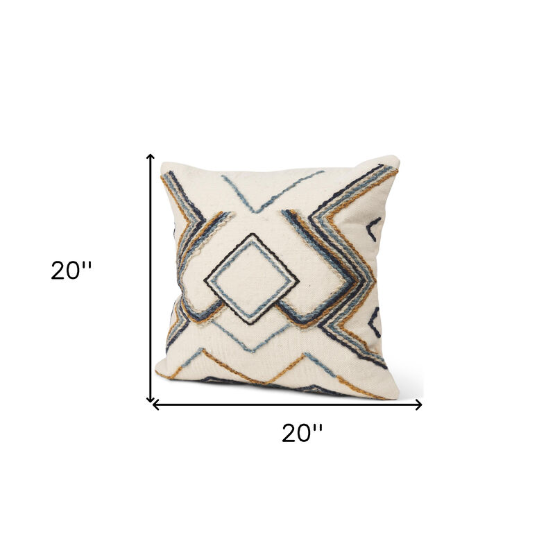 HomeRoots 20" Blue Yellow And Black Geometric Wool Blend Throw Pillow Cover with Texture image number 2