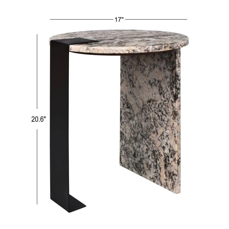 Lyra 17" Contemporary Natural Marble/Metal Handmade Round End Table