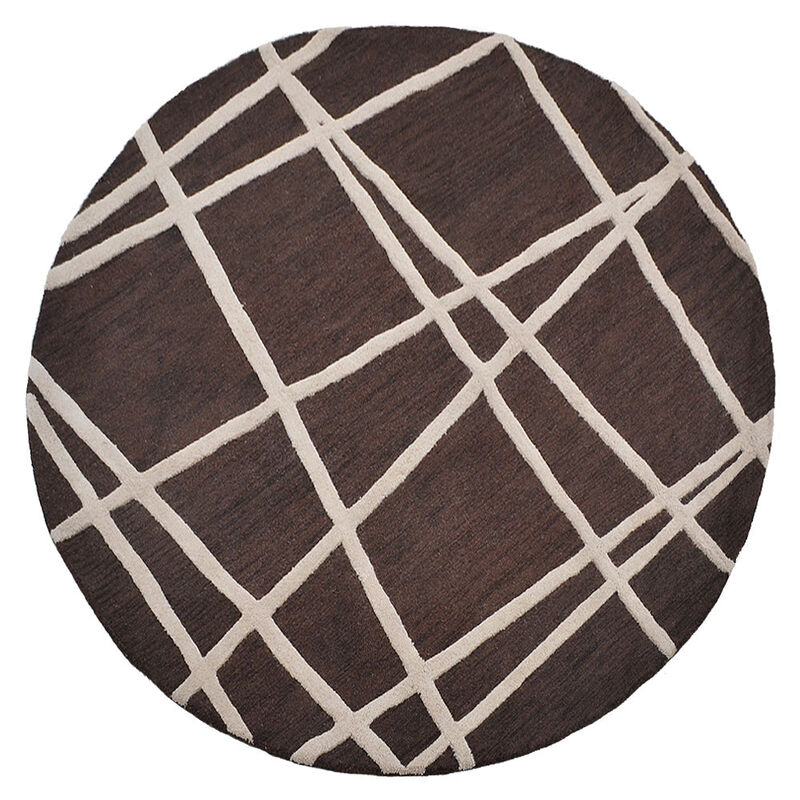 RUGSOTIC CARPETS HAND TUFTED WOOL ECO-FRIENDLY AREA RUGS  - 8'x8', Round Shape, Brown, Contemporary Modern Design, High Pile Thick Handmade Anti Skid Area Rugs for Living Room, Bed Room (K02001) image number 0