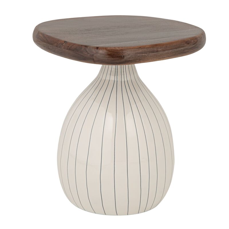 Abstract Enameled Metal Accent Table with Acacia Wood Top image number 0