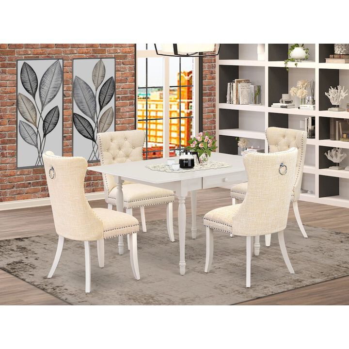 5 Piece Dining Table Set Contains a Rectangle Kitchen Table with Dropleaf