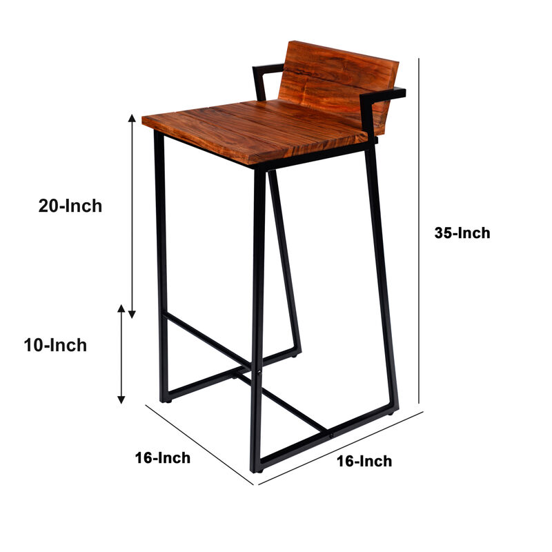 35 Inch Industrial Style Acacia Wood Barstool with Metal Frame, Brown and Black image number 5