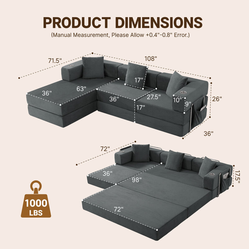 Mernri 108'' Modular Sectional Sleeper Sofa image number 3