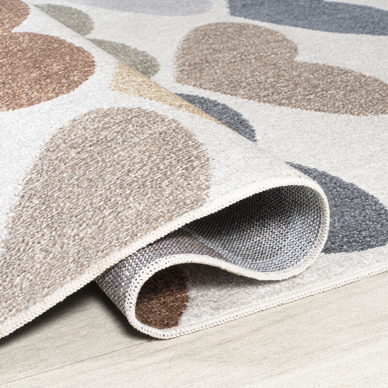 Dila Modern Hearts Geometric Machine-Washable Area Rug