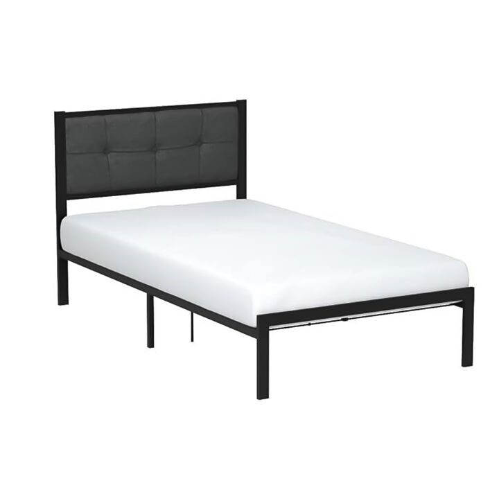 QuikFurn Twin Metal Platform Bed Frame with Gray Button Tufted Upholstered Headboard
