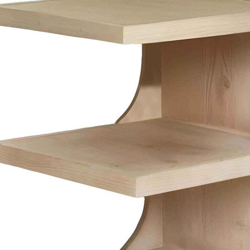 Hivvago 24 Inch Natural Solid Wood End Table With Two Shelves