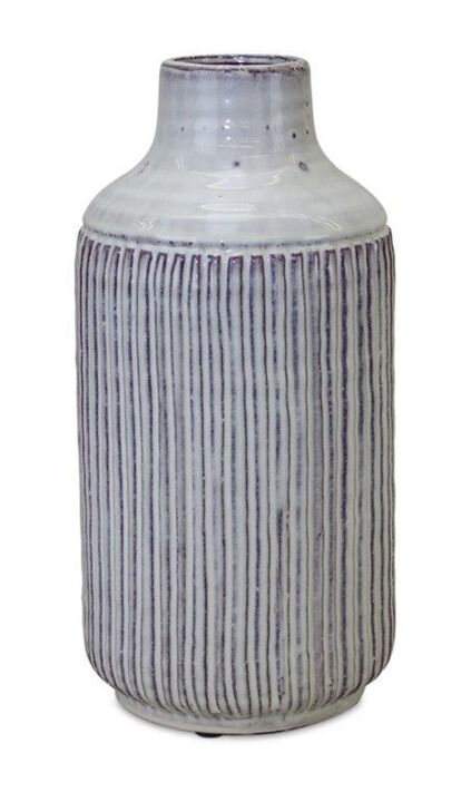 HomeRoots 12" Gray And Brown Ribbed Terracotta Cylinder Table Vase