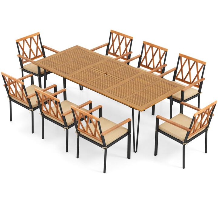 Hivvago Acacia Wood Outdoor Furniture Set 9 Pieces Patio Dining Set with 8 Chairs