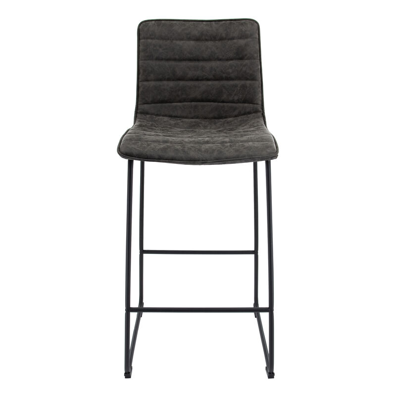 LeisureMod Brooklyn 29.9" Modern Leather Bar Stool with Black Iron Base & Footrest &ndash; Stylish and Durable Seating for Kitchen or Bar
