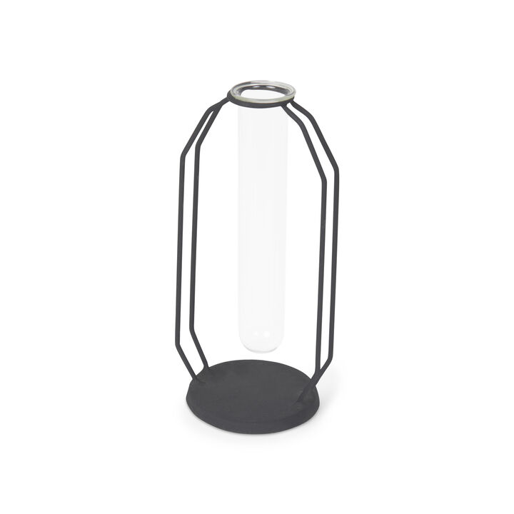 HomeRoots 10" Black And Clear Glass And Metal Table Vase