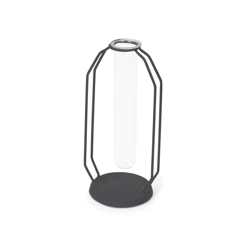 HomeRoots 10" Black And Clear Glass And Metal Table Vase image number 0