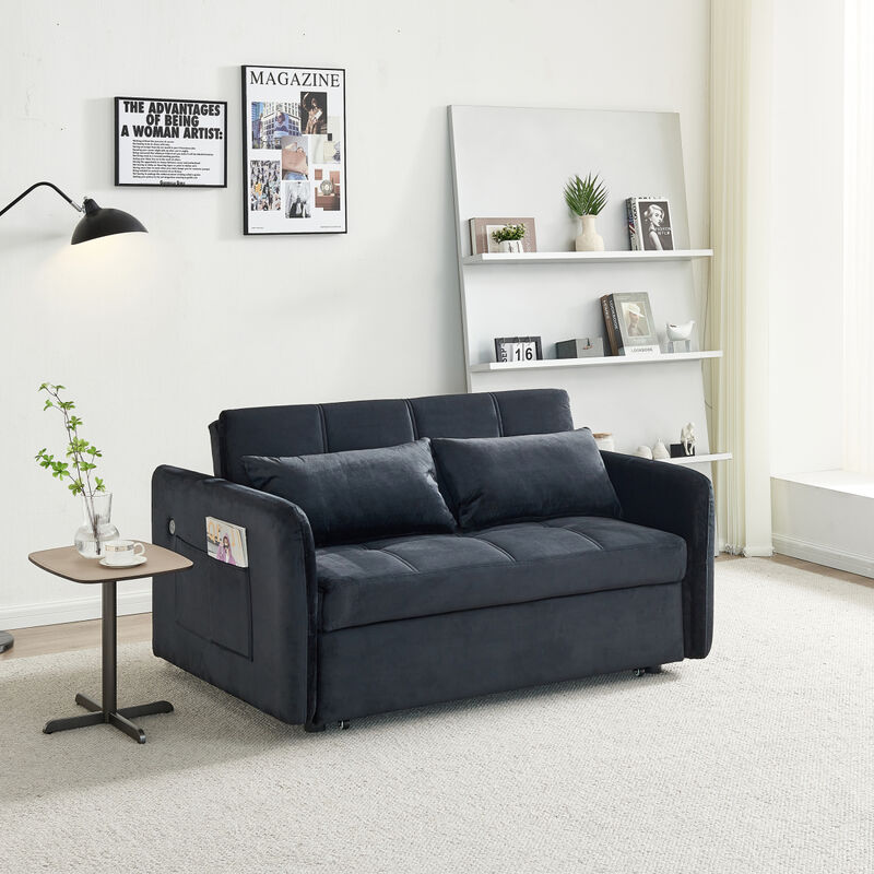 55.5" Twins PUll Out Sofa Bed Black Velvet