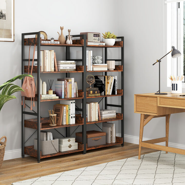 Open Storage 5-Tier Bookcase with 4 Hooks – Industrial Bookshelf for Any Room