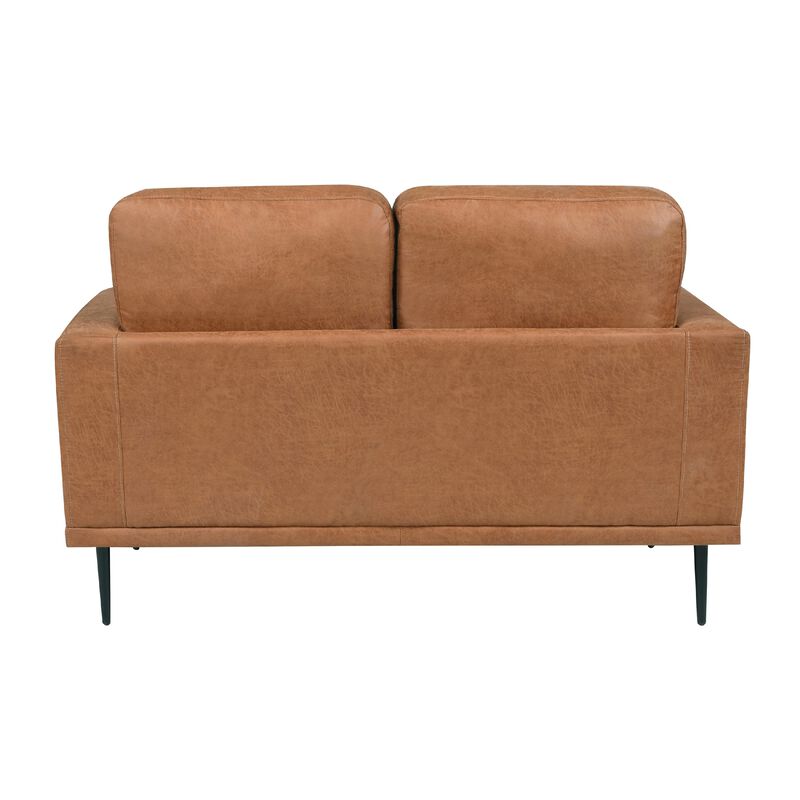 Coxi Loveseat with 2 Bolster Pillows, Soft Brown Microfiber, 58 Inch - Benzara