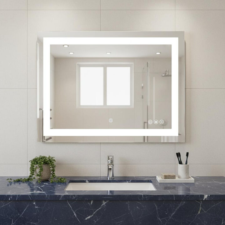 HomeRoots 20" Lighted Frameless Anti Fog Bathroom Vanity Mirror